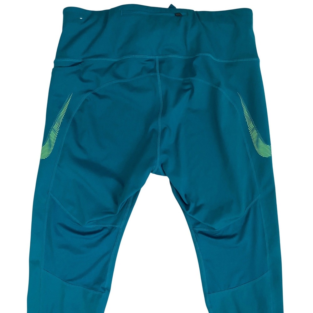 NWOT Nike Teal Leggings with Lime Swoosh Accent - Picture 3 of 12